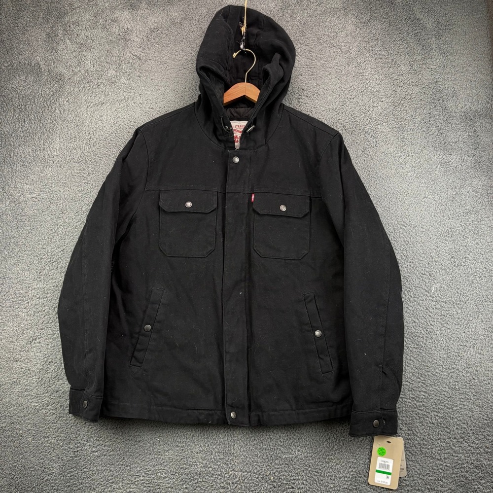 Levis Mens Black Hooded Canvas Trucker Jacket LM5RC276 Size Large NWT